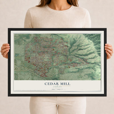 Map of Cedar Mill, Oregon, 12 x 18 inch print in a black wood frame