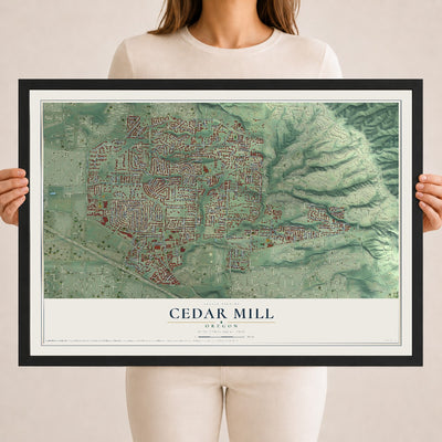 Map of Cedar Mill, Oregon, 18 x 24 inch print in a black wood frame
