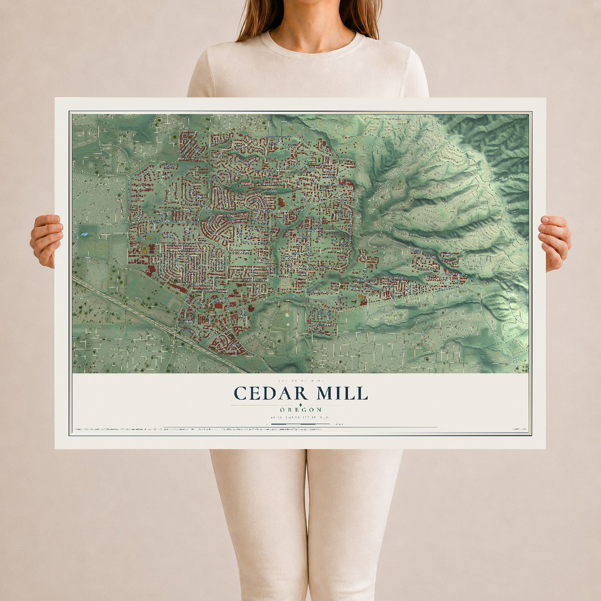 Map of Cedar Mill, Oregon, 24 x 36 inch unframed archival matte print