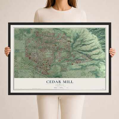 Map of Cedar Mill, Oregon, 24 x 36 inch print in a black wood frame