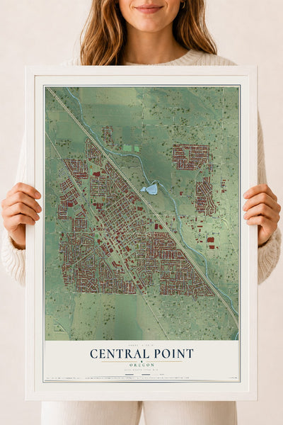 Map of Central Point, Oregon, 18 x 24 inch print in a white wood frame