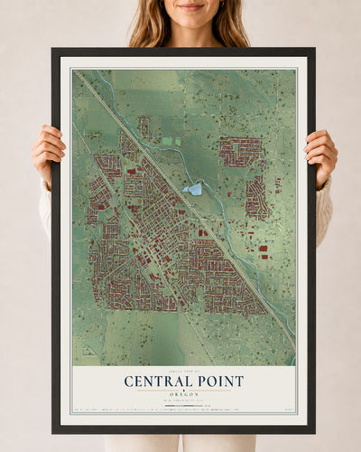 Map of Central Point, Oregon, 24 x 36 inch print in a black wood frame