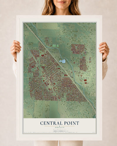 Map of Central Point, Oregon, 24 x 36 inch print in a white wood frame