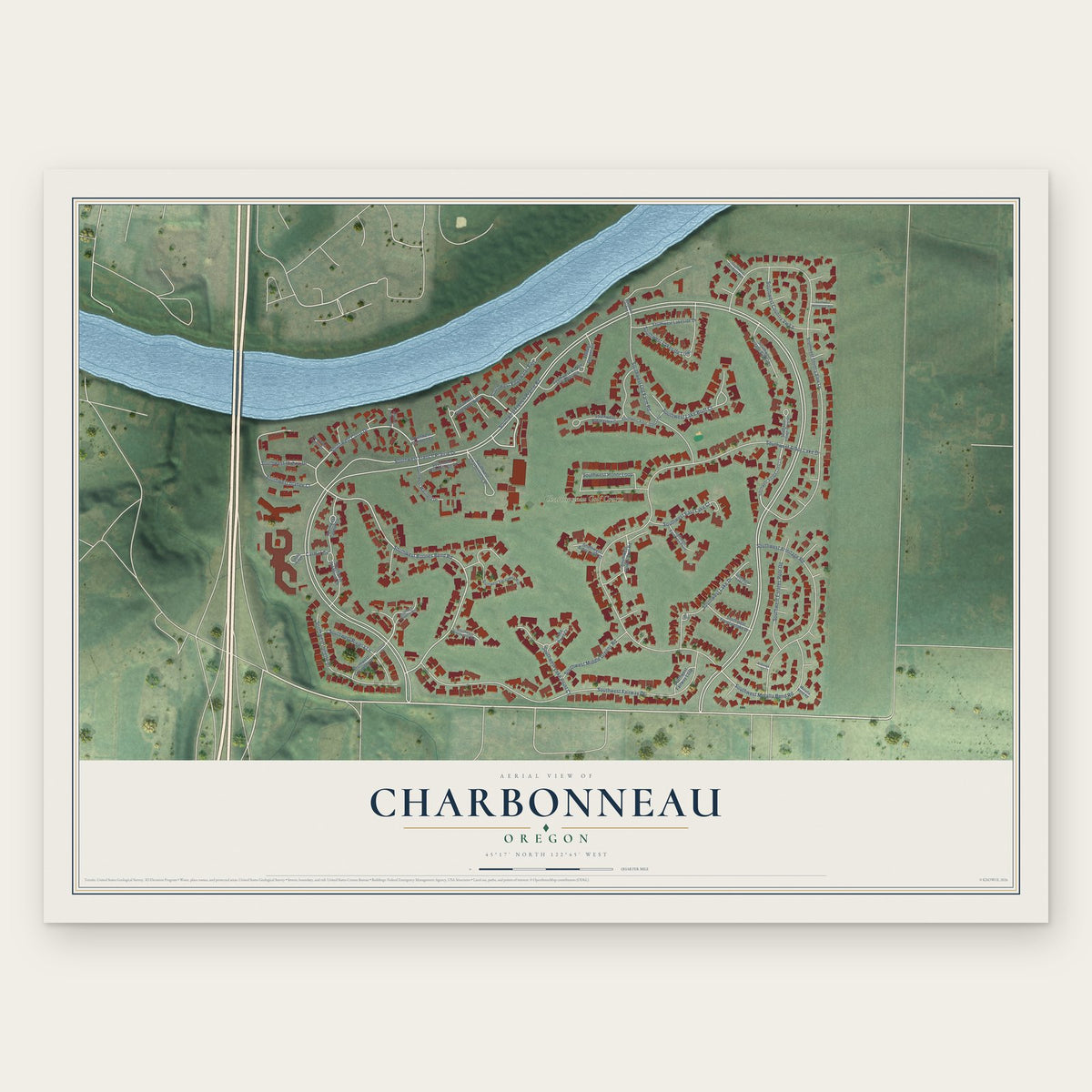 Charbonneau, Oregon map print, the full design