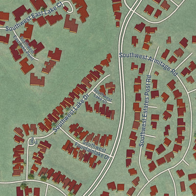Close-up of the map of Charbonneau, Oregon print showing street and building detail