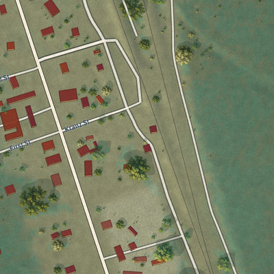Close-up of the map of Chemult, Oregon print showing street and building detail