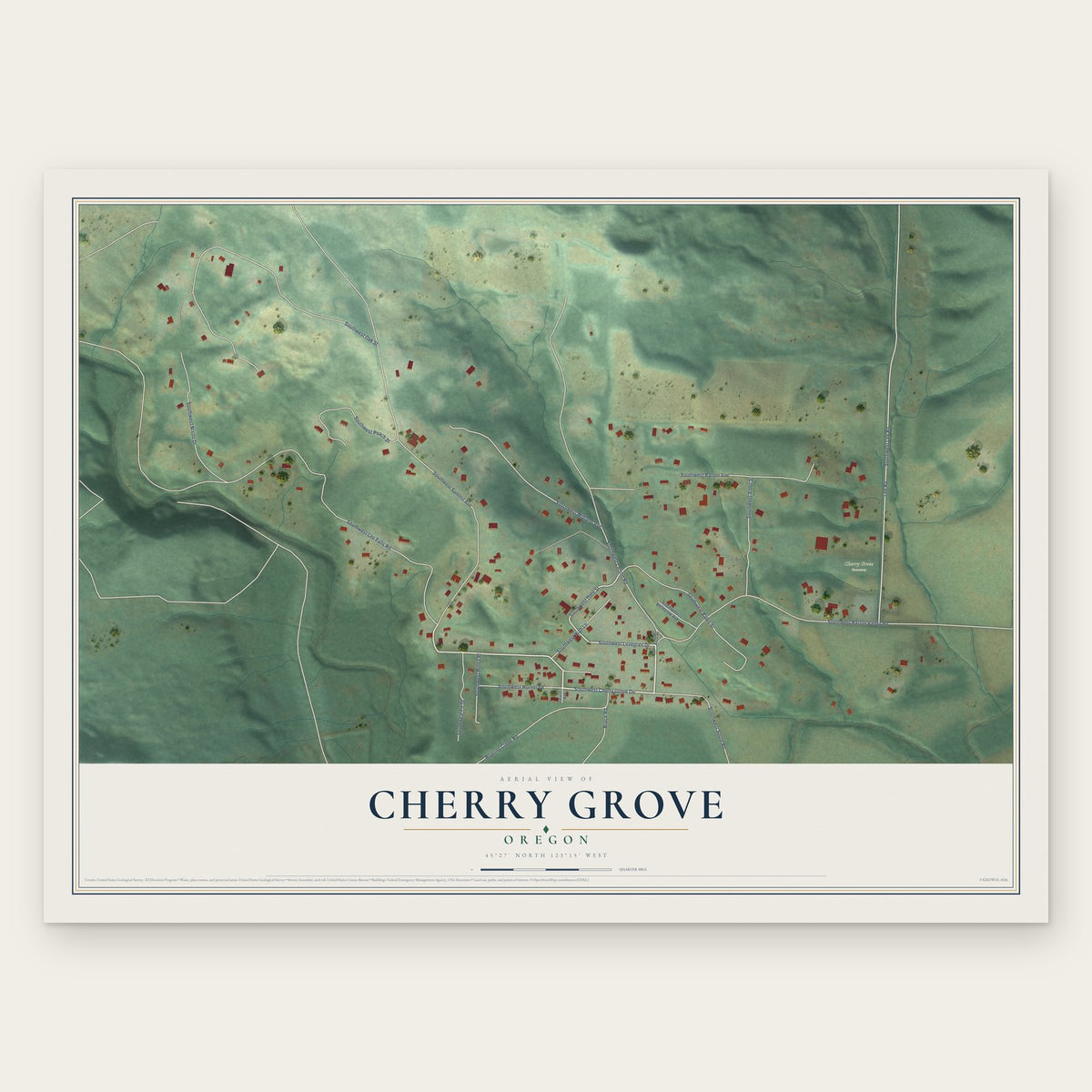 Cherry Grove, Oregon map print, the full design