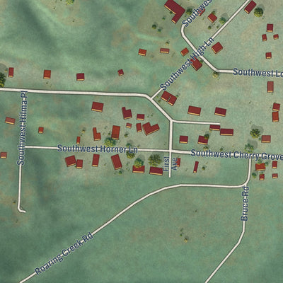 Close-up of the map of Cherry Grove, Oregon print showing street and building detail