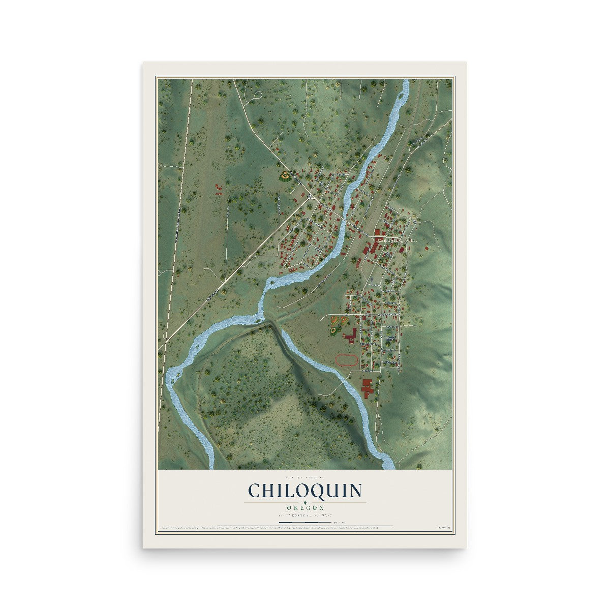 Map of Chiloquin, Oregon, 12 x 18 inch unframed archival matte print