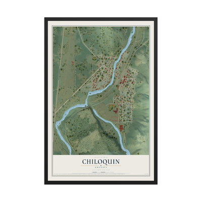 Map of Chiloquin, Oregon, 12 x 18 inch print in a black wood frame