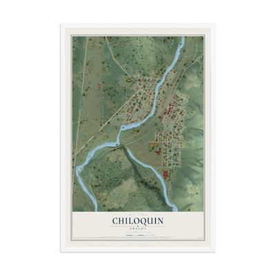 Map of Chiloquin, Oregon, 12 x 18 inch print in a white wood frame