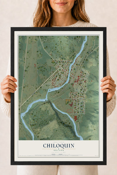 Map of Chiloquin, Oregon, 18 x 24 inch print in a black wood frame