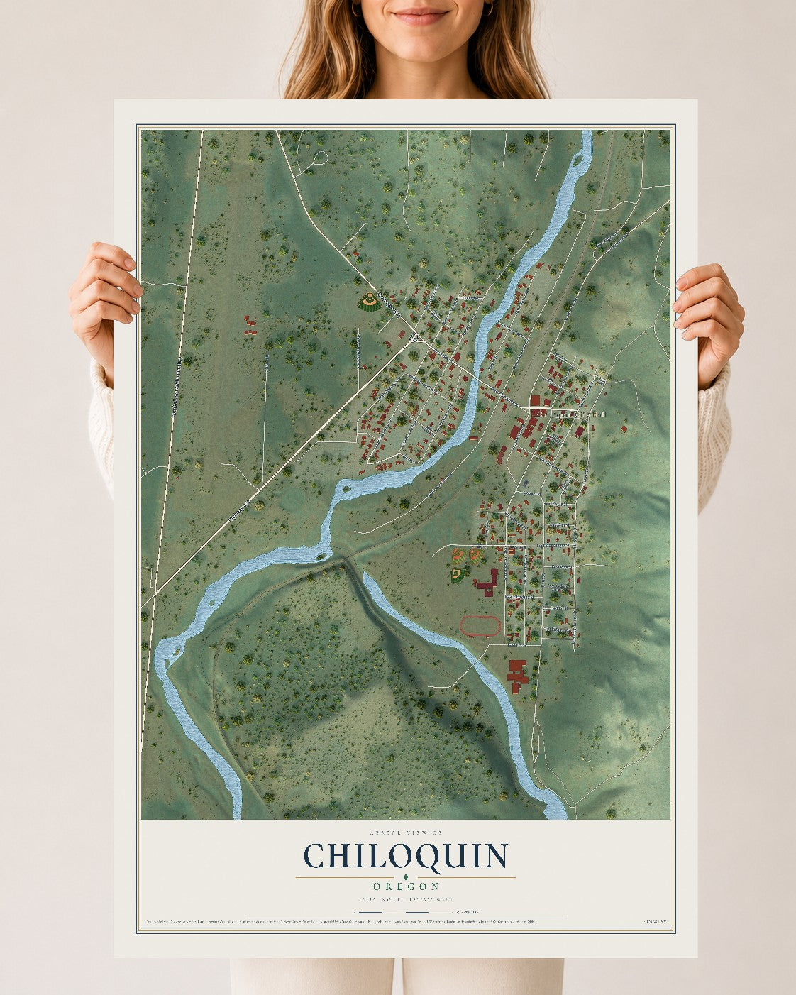 Map of Chiloquin, Oregon, 24 x 36 inch unframed archival matte print