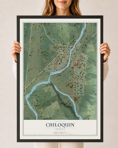 Map of Chiloquin, Oregon, 24 x 36 inch print in a black wood frame
