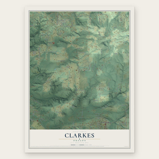 Clarkes, Oregon map print, the full design