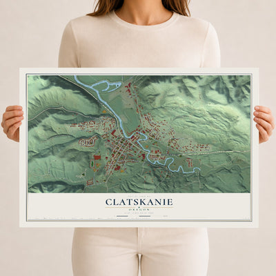 Map of Clatskanie, Oregon, 12 x 18 inch unframed archival matte print