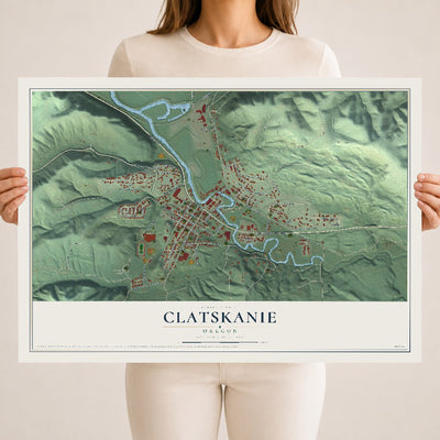 Map of Clatskanie, Oregon, 18 x 24 inch unframed archival matte print