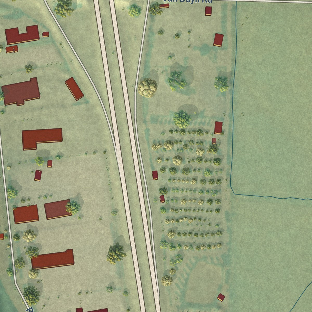 Second close-up of the map of Coburg, Oregon print showing more streets and buildings