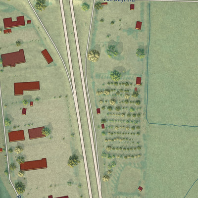 Second close-up of the map of Coburg, Oregon print showing more streets and buildings