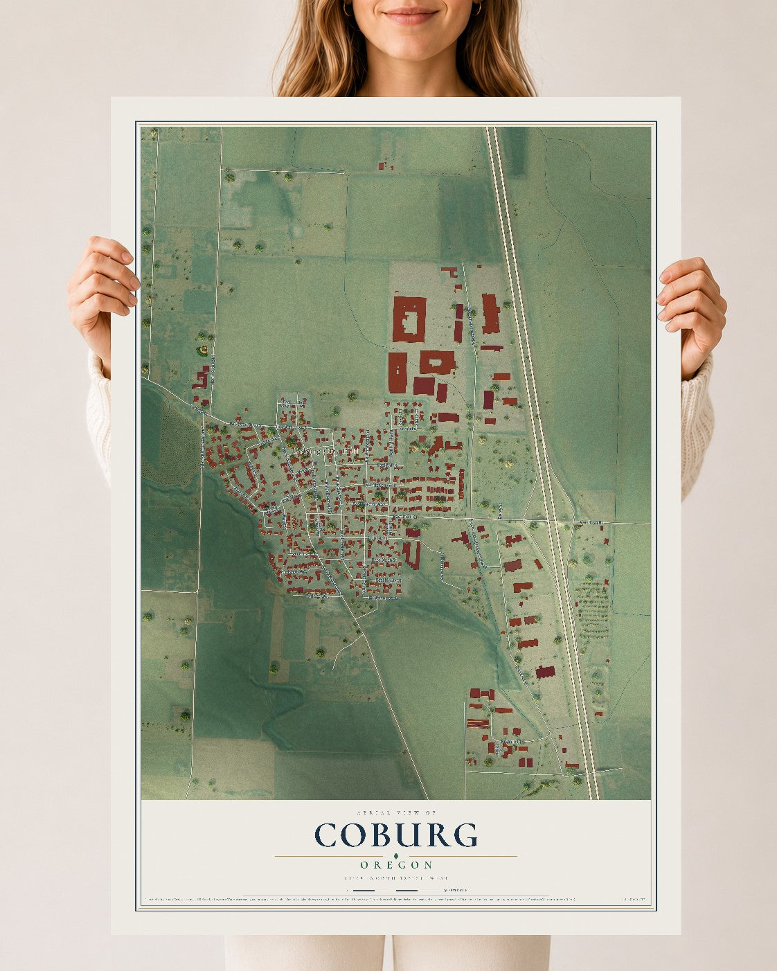 Map of Coburg, Oregon, 24 x 36 inch unframed archival matte print
