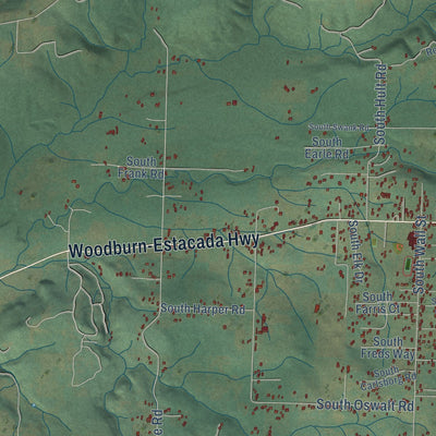 Close-up of the map of Colton, Oregon print showing street and building detail