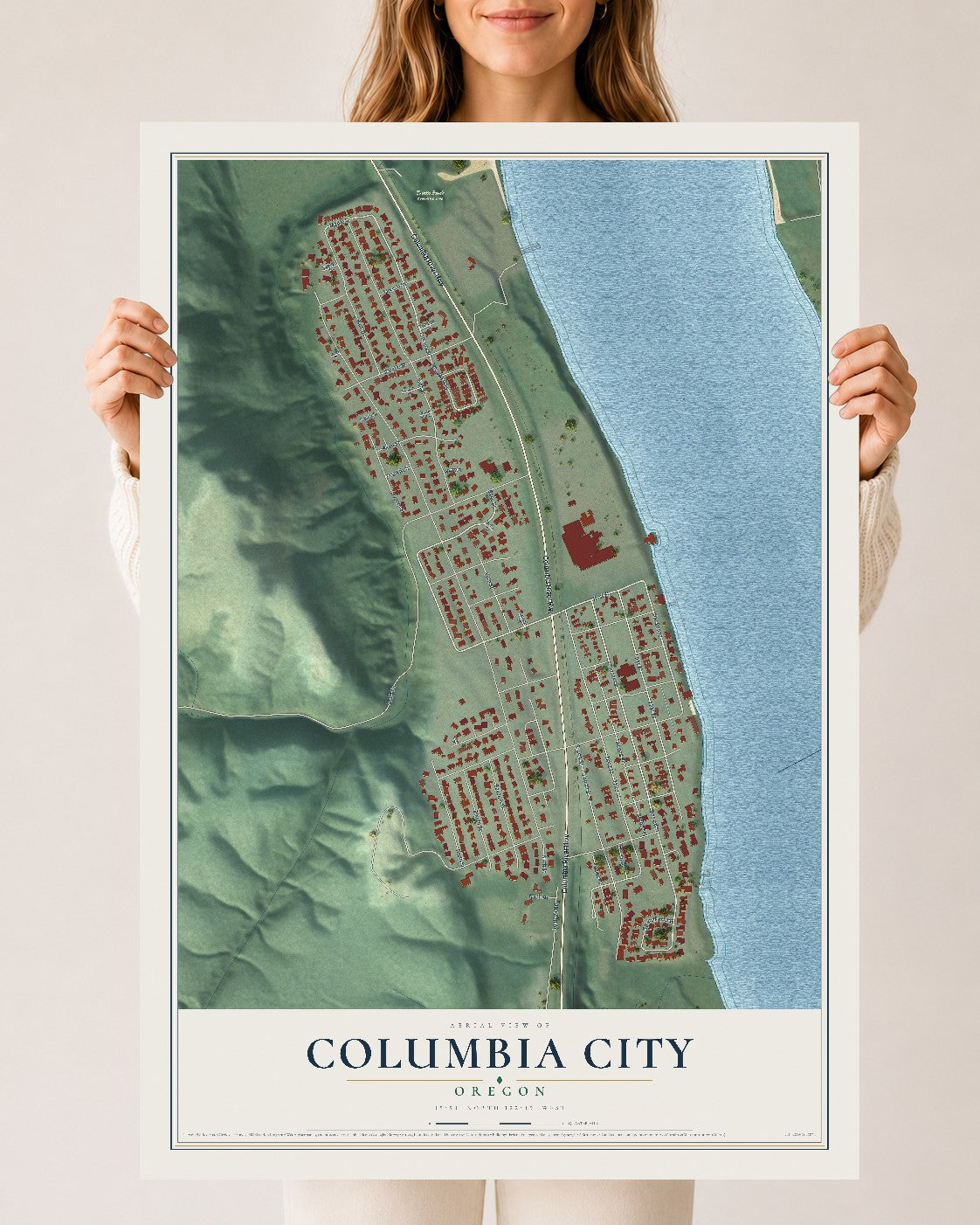 Map of Columbia City, Oregon, 24 x 36 inch unframed archival matte print