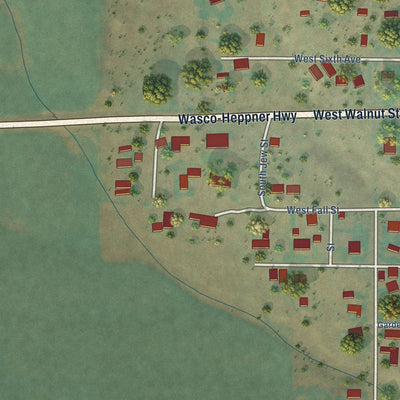Second close-up of the map of Condon, Oregon print showing more streets and buildings
