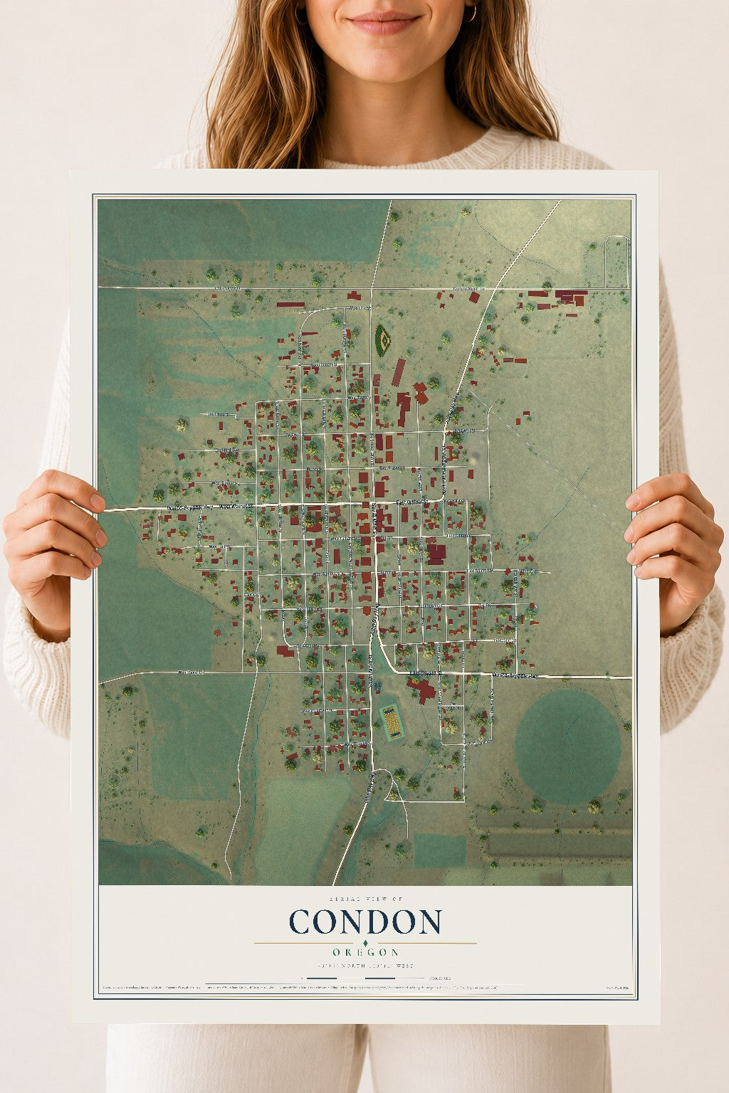 Map of Condon, Oregon, 18 x 24 inch unframed archival matte print