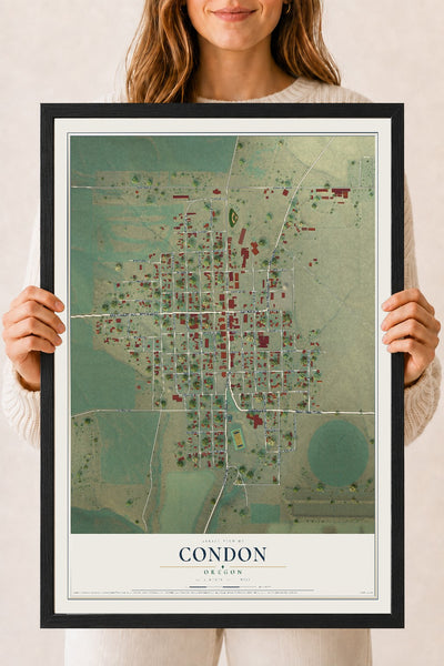 Map of Condon, Oregon, 18 x 24 inch print in a black wood frame