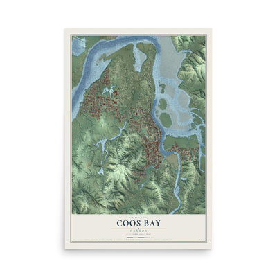 Map of Coos Bay, Oregon, 12 x 18 inch unframed archival matte print