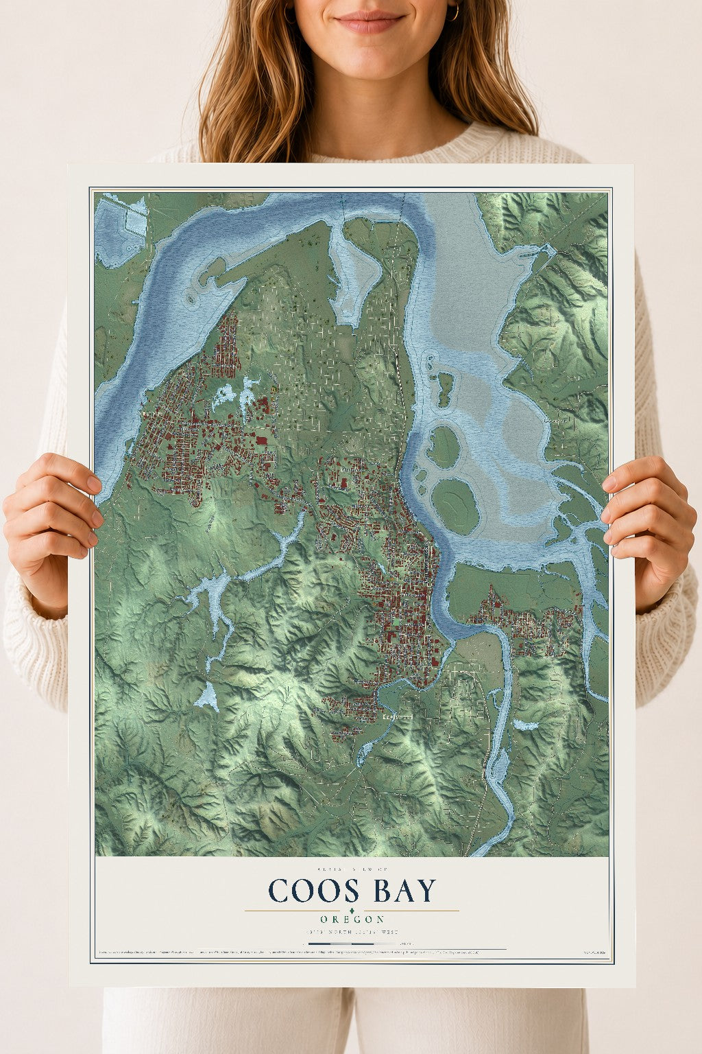 Map of Coos Bay, Oregon, 18 x 24 inch unframed archival matte print