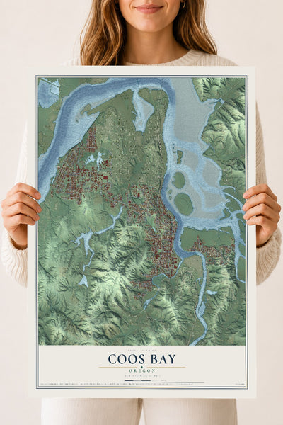 Map of Coos Bay, Oregon, 18 x 24 inch unframed archival matte print