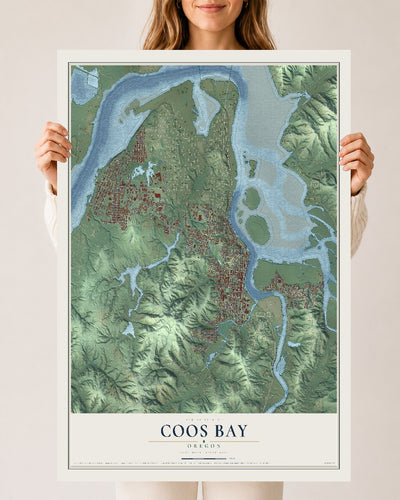 Map of Coos Bay, Oregon, 24 x 36 inch unframed archival matte print