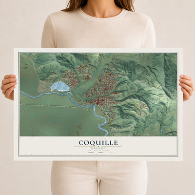 Map of Coquille, Oregon, 12 x 18 inch unframed archival matte print