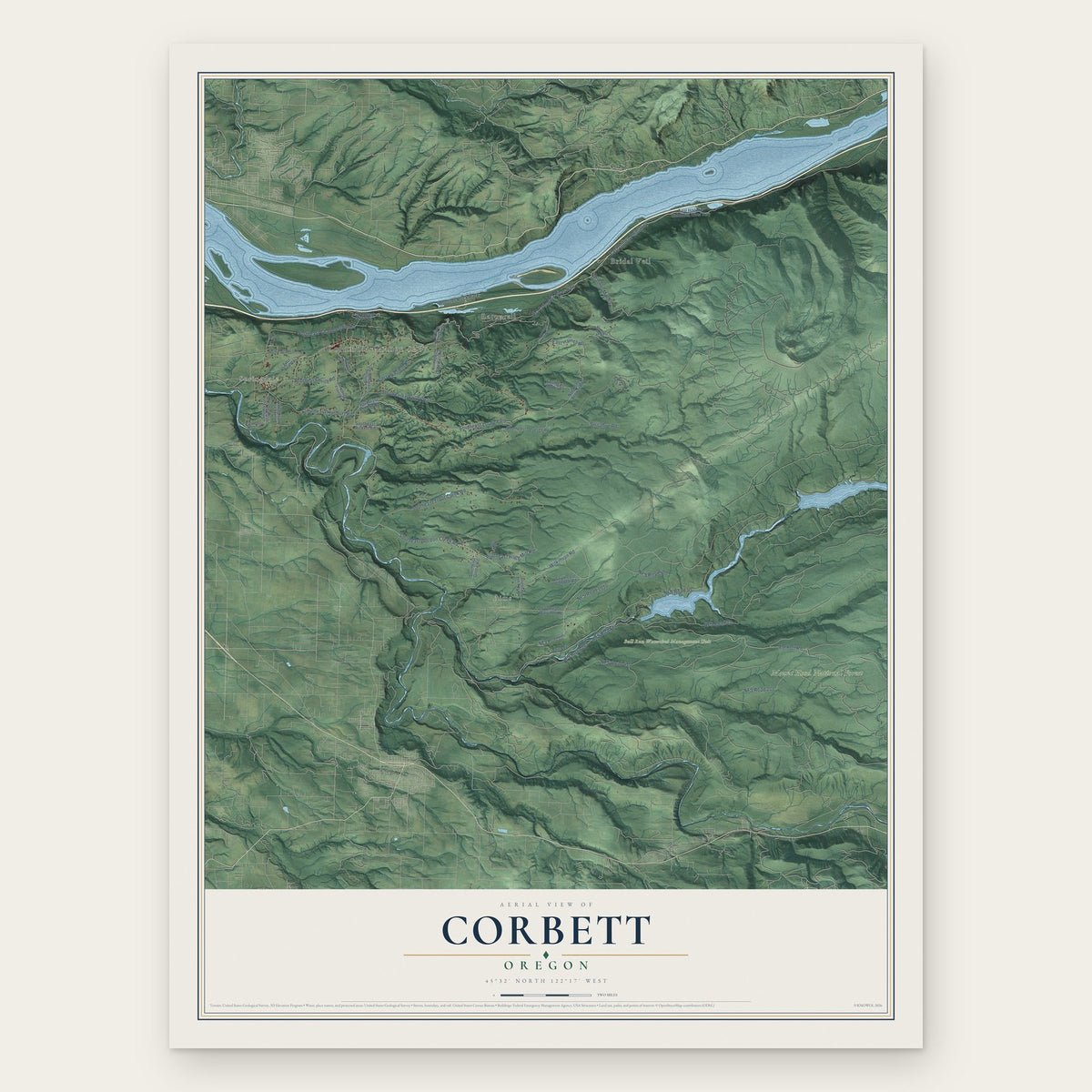 Corbett, Oregon map print, the full design