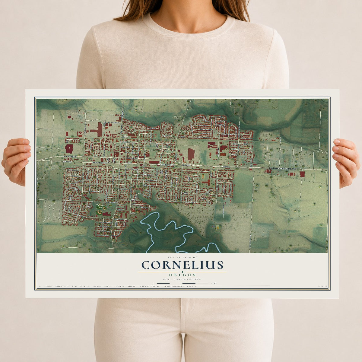 Map of Cornelius, Oregon, 12 x 18 inch unframed archival matte print