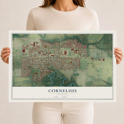 Map of Cornelius, Oregon, 12 x 18 inch unframed archival matte print
