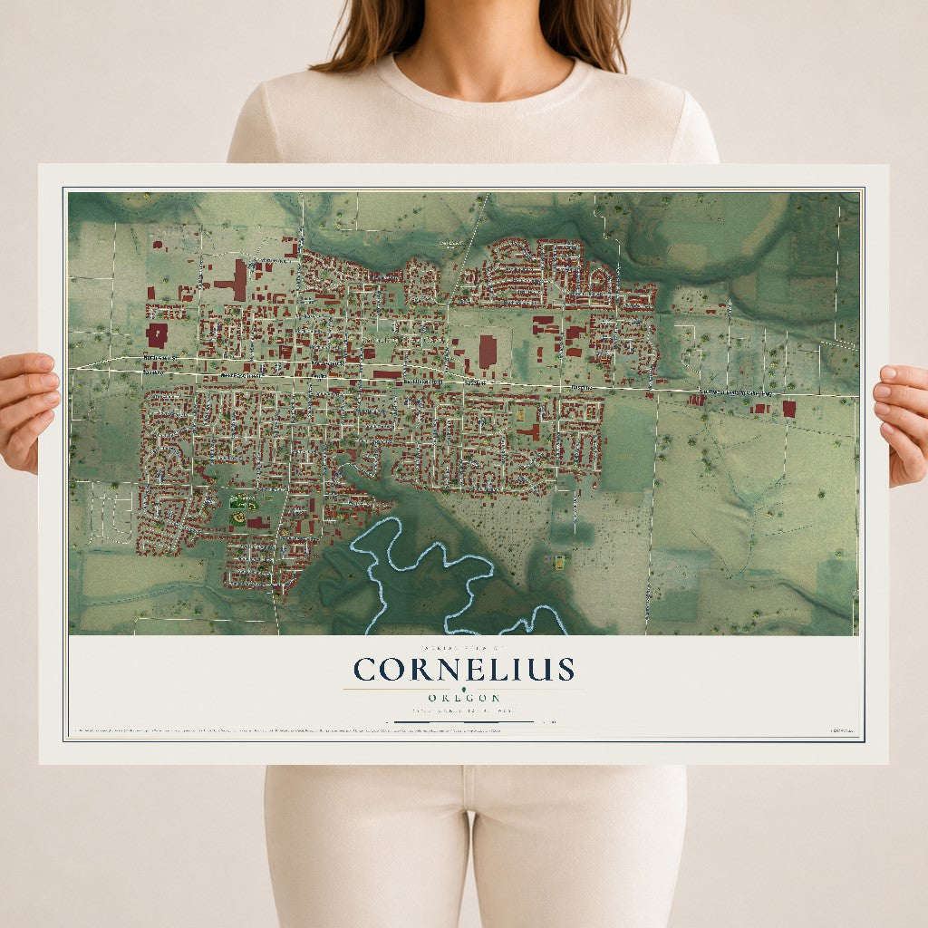 Map of Cornelius, Oregon, 18 x 24 inch unframed archival matte print