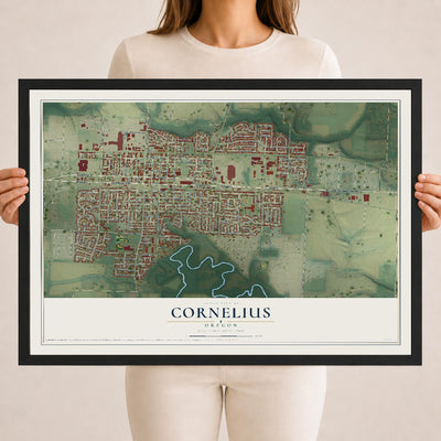 Map of Cornelius, Oregon, 18 x 24 inch print in a black wood frame