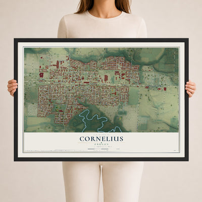 Map of Cornelius, Oregon, 24 x 36 inch print in a black wood frame