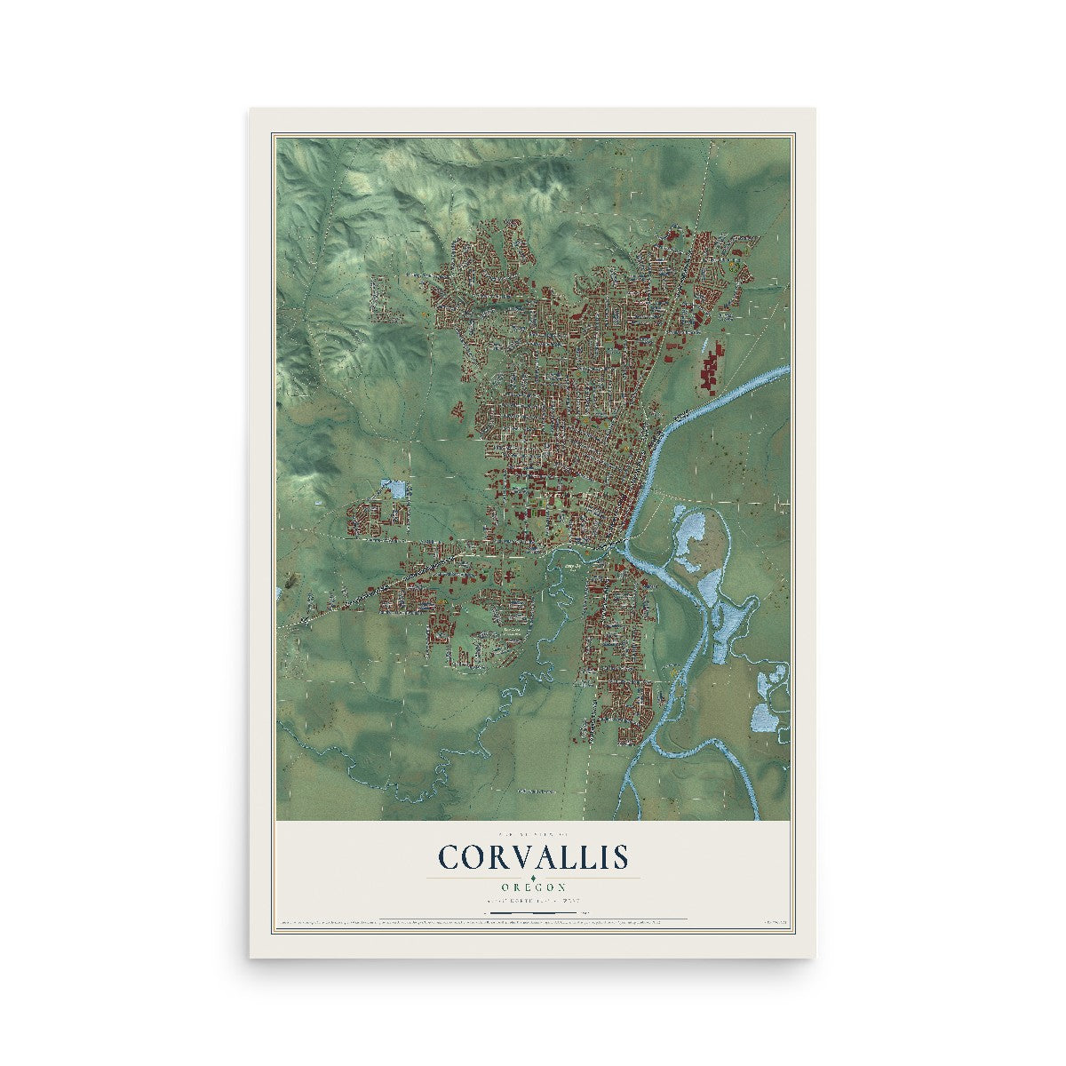 Map of Corvallis, Oregon, 12 x 18 inch unframed archival matte print