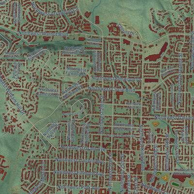 Close-up of the map of Corvallis, Oregon print showing street and building detail