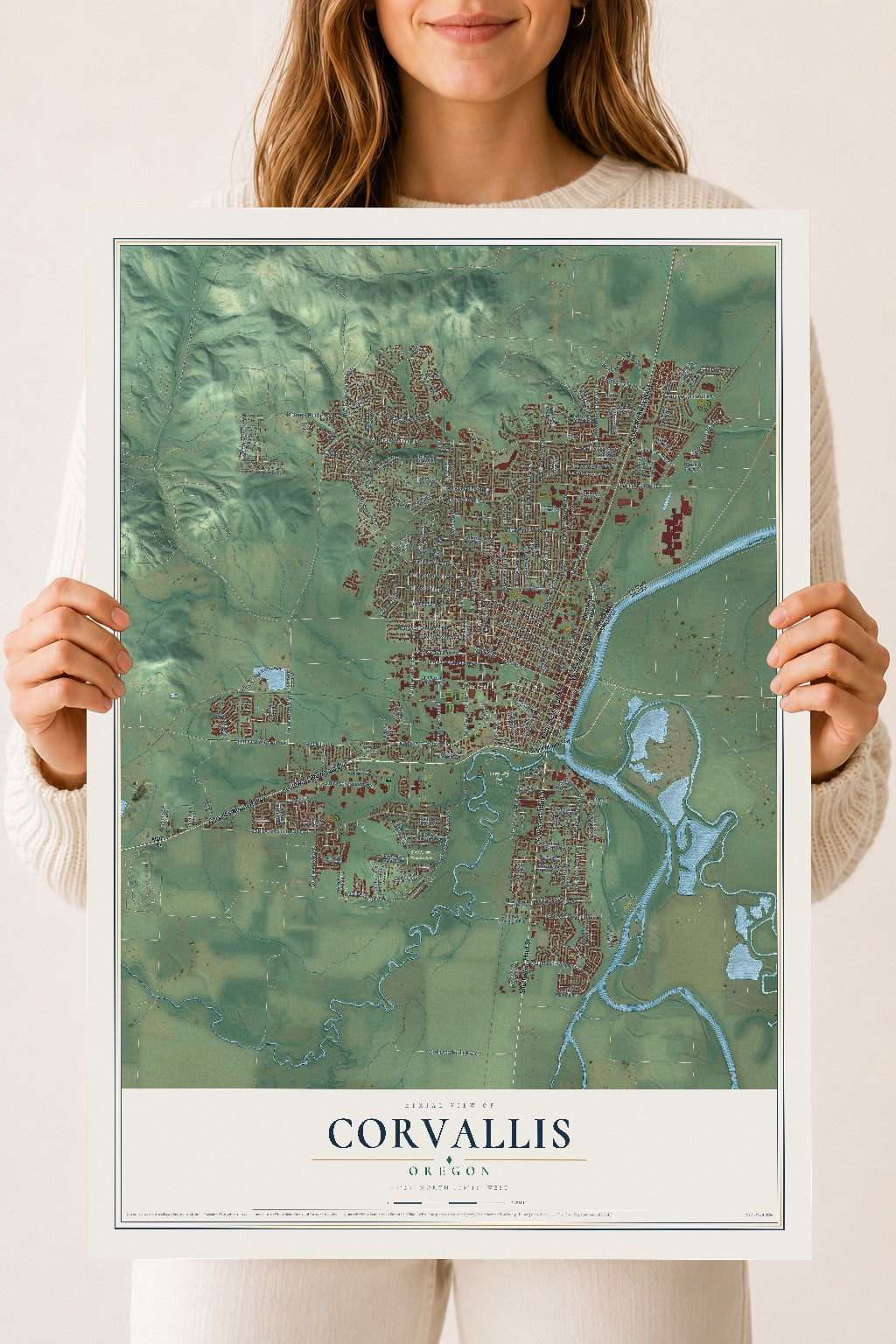 Map of Corvallis, Oregon, 18 x 24 inch unframed archival matte print