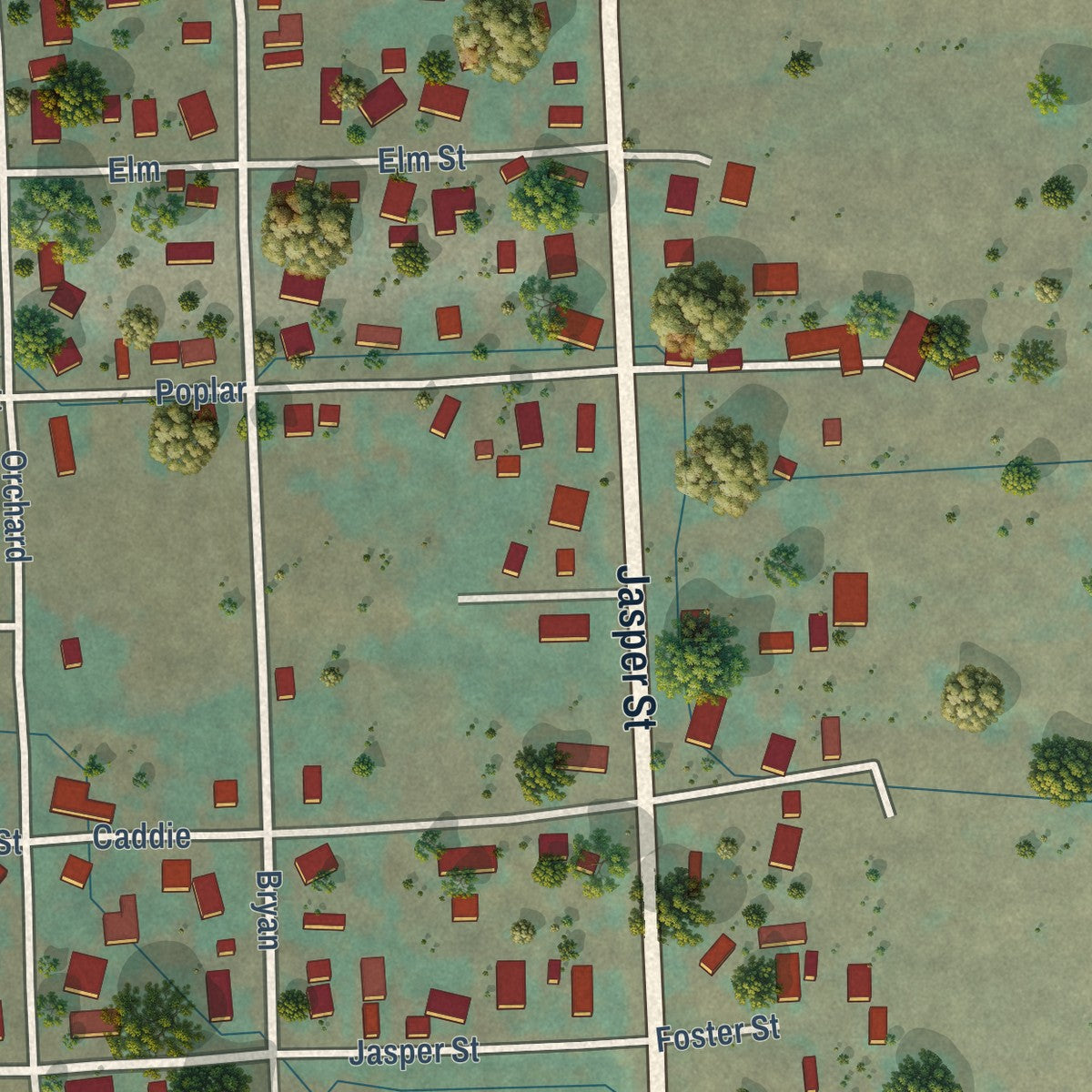 Close-up of the map of Cove, Oregon print showing street and building detail