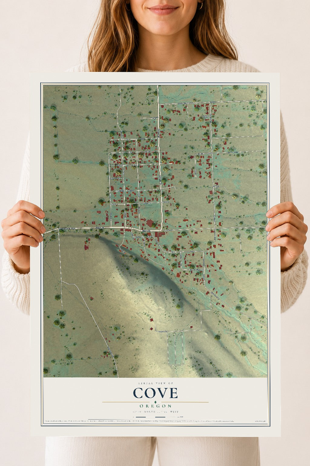 Map of Cove, Oregon, 18 x 24 inch unframed archival matte print