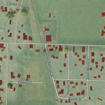Close-up of the map of Crabtree, Oregon print showing street and building detail