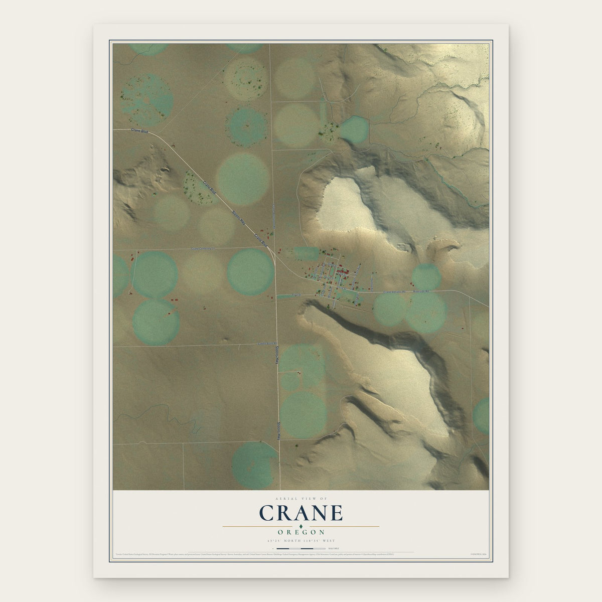 Crane, Oregon map print, the full design