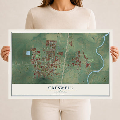 Map of Creswell, Oregon, 12 x 18 inch unframed archival matte print