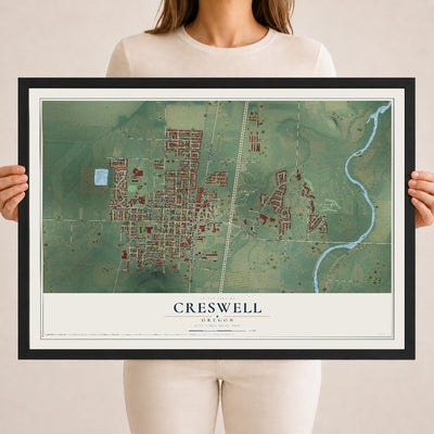 Map of Creswell, Oregon, 18 x 24 inch print in a black wood frame