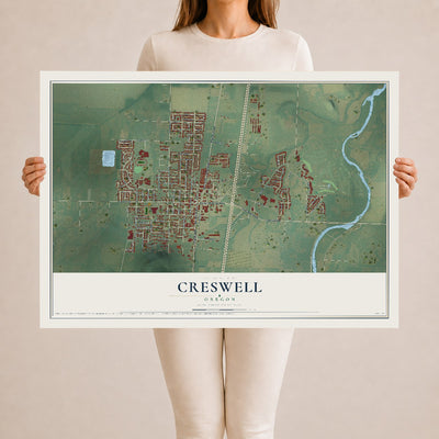 Map of Creswell, Oregon, 24 x 36 inch unframed archival matte print